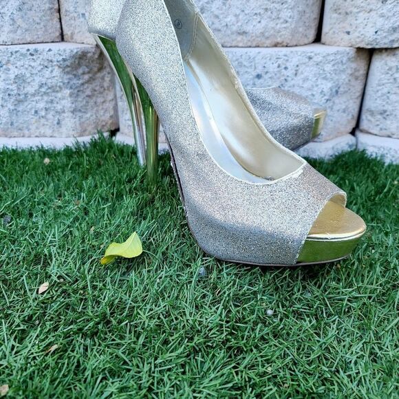 D brand women's gold sparkle open toed heels - Picture 12 of 16